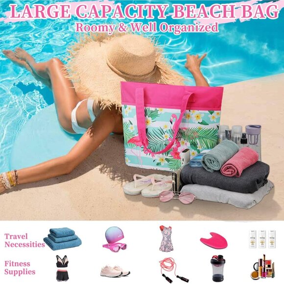 Women's Hot Pink Flamingo Large Lightweight Zipper Travel Totes Separation Bags - Picture 2 of 7